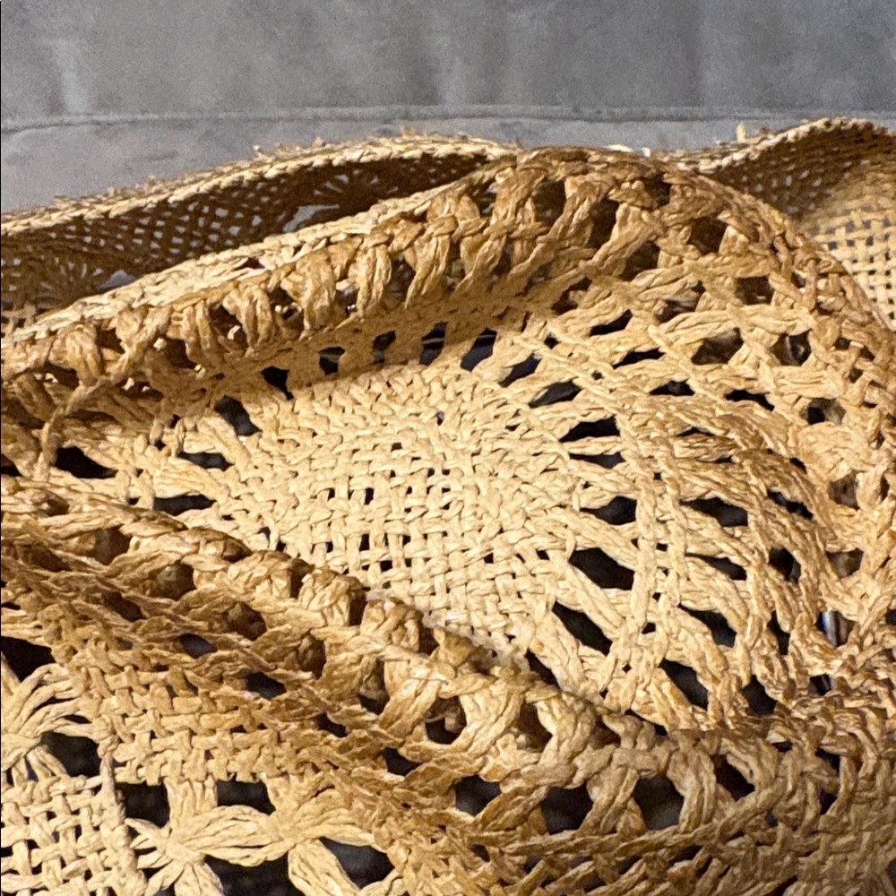 Straw Crochet Cowboy Hat with Bead Band - Natural - Picture 2 of 7